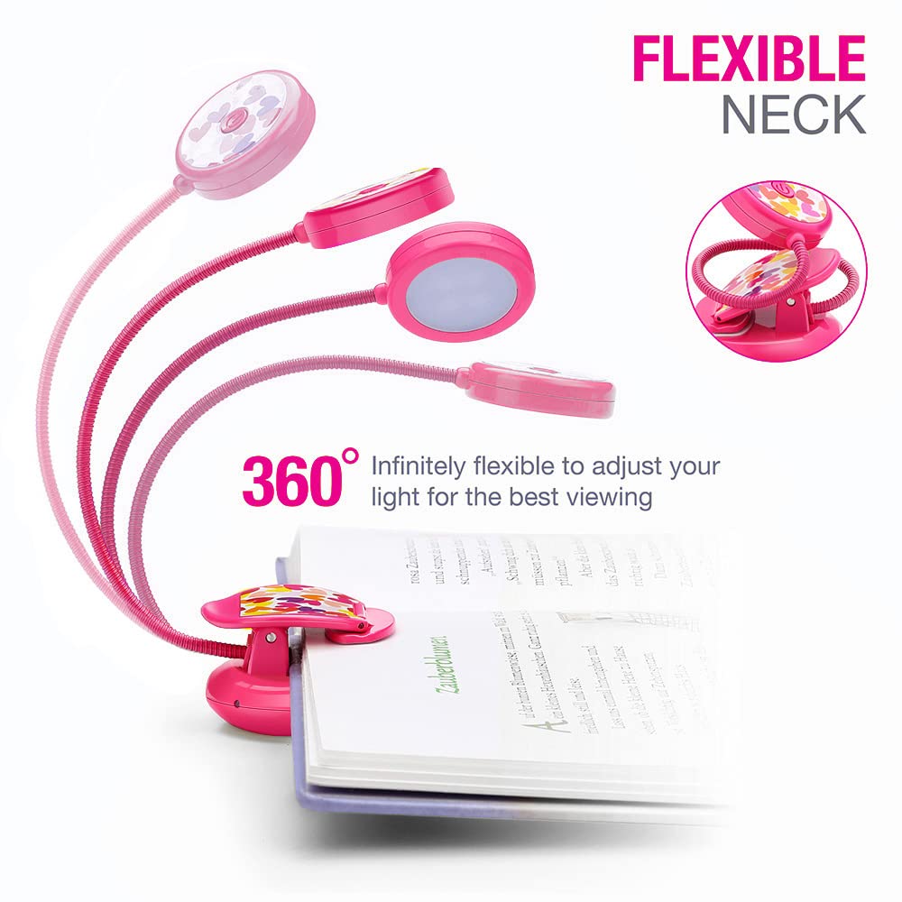 Vekkia Cute Rechargeable Book Light, Eye-Care Clip on Lights for Reading in Bed, 3 Colors & 3 Brightness, 1.8oz Lightweight, Up to 40 Hours Useage, Great Gifts for Kids & Readers (Rose Red)