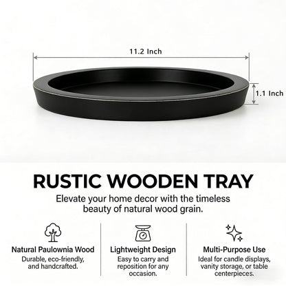 OKSON 3-Pack Round Wooden Candle Plate Holder Trays, Rustic Farmhouse Decorative Round Wood Tray for Coffee Table, Dining, Tealight & Pillar Candles, Party, Wedding, Christmas Home Decor (Black)