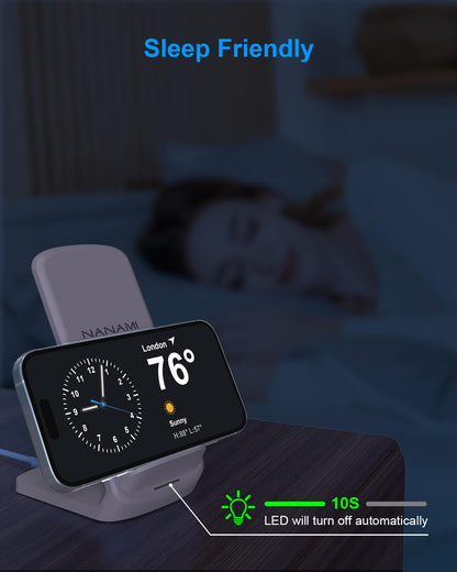 NANAMI Upgraded Fast Wireless Charger, Qi-Certified Wireless Charging Stand Compatible with Samsung Galaxy S25/S24/S23/S22/S21/S20 & Qi Phone Charger for iPhone 17/17 Air/16/16 Plus/16 Pro/15/14/13