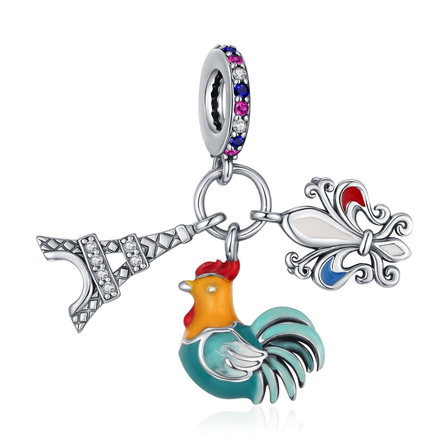 BOIGEGU 925 Silver Charms for Pandora Bracelets Le Coq gaulois/La Tour Eiffel Charm Necklace Charms Souvenirs Charm Jewellery Gifts for Women DIY Collectors
