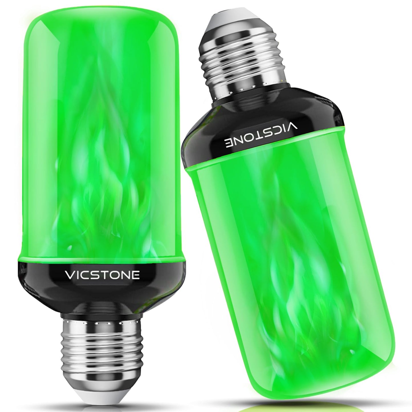 Vicstone Upgraded LED Flame Light Bulbs Christmas Decorations, 4-Mode Flickering Light Bulbs with Upside Down Effect, E26 27 Fire Light Bulb for Porch Party Patio Home Halloween Indoor Outdoor, Green