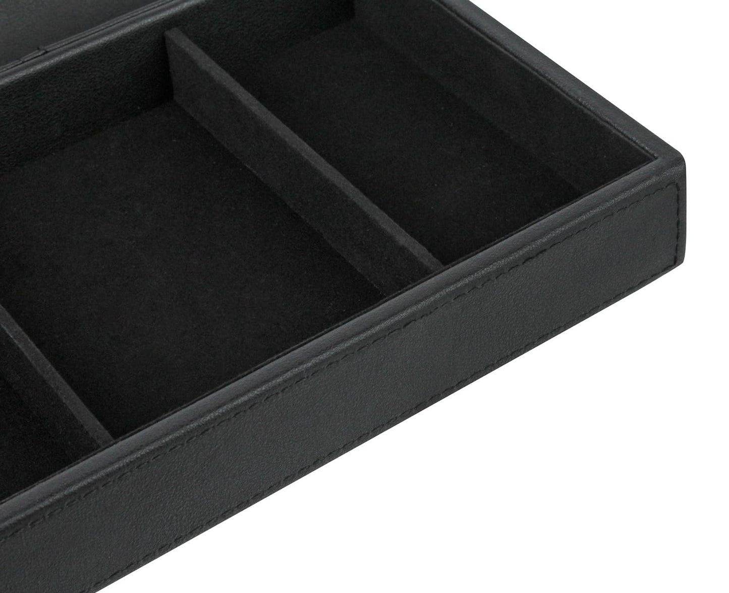 HofferRuffer Faux Leather Valet Tray for Gift, Nightstand Organizer Decorative Dresser Tray Box with Phone Charging Station, Storage Catchall for Men and Women (Black Organizer)