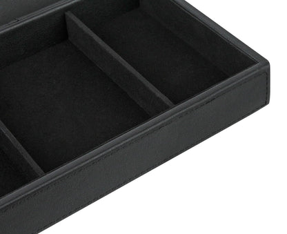 HofferRuffer Faux Leather Valet Tray for Gift, Nightstand Organizer Decorative Dresser Tray Box with Phone Charging Station, Storage Catchall for Men and Women (Black Organizer)
