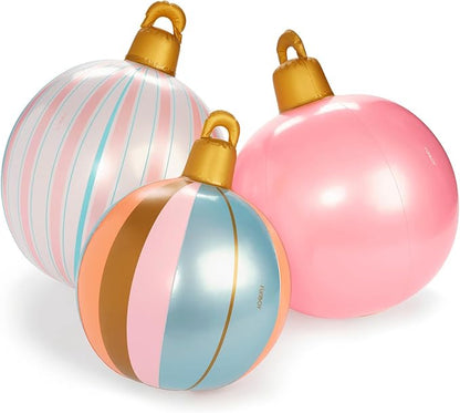 FUNBOY Giant Inflatable Light-Up Classic Pink Christmas Ornaments, 3 Giant Sizes 24'', 22'' and 16.5'' Indoor/Outdoor (3 Pack)