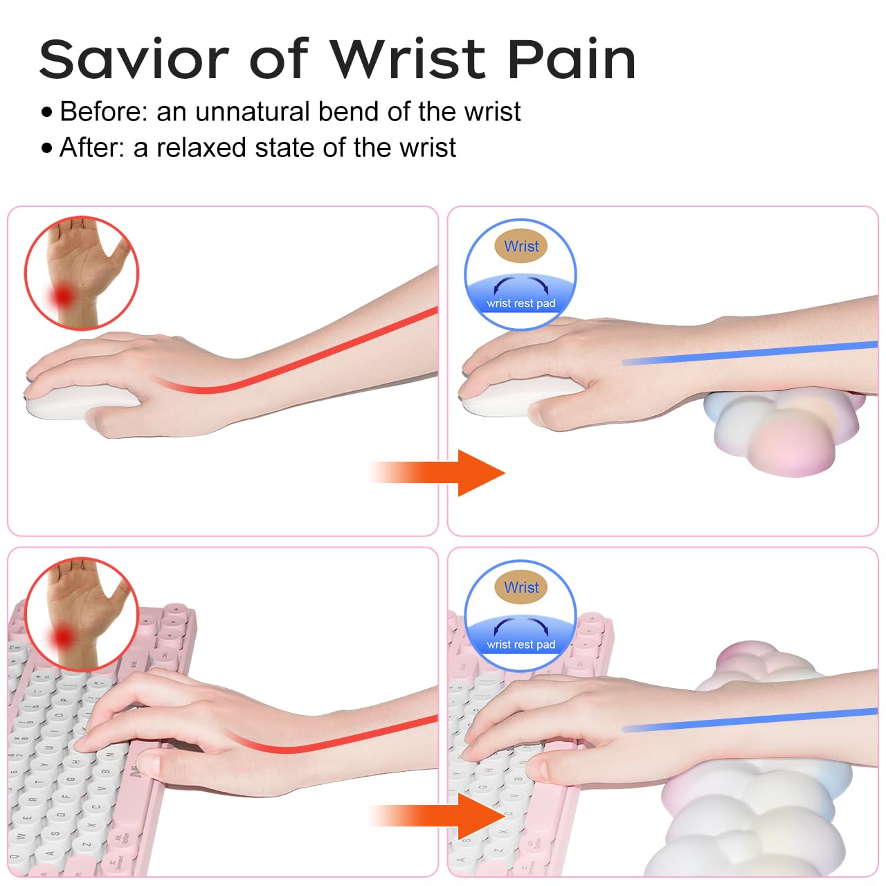 JIKIOU Upgrade Leather Cloud Keyboard Wrist Rest, Cloud Wrist Rest with Non-Slip PU Base, Comfortable Memory Foam Wrist Rest for Computer Laptop Mac Gaming Office and Pain Relief Christmas Wish Gift