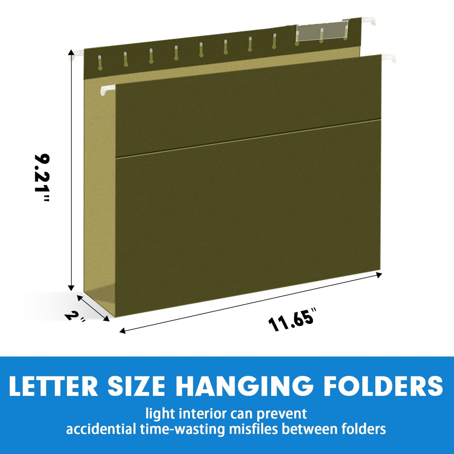 Hanging File Folders, RAZCC 30 Pack Letter Size Reinforced Hanging Folders with Heavy Duty 2 Inch Expansion for Bulky Files, Filing Cabinet, Adjustable Tabs, Green