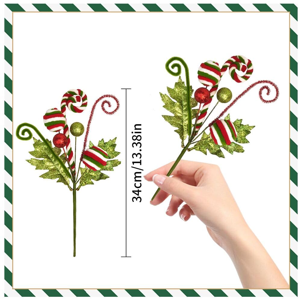 RSACCSKY 3 Pack Artificial Christmas Floral Picks Lime Green Red Berry Stems Xmas Tree Branches with Glitter Ball for Party Flower Arrangement Centerpieces (Green)