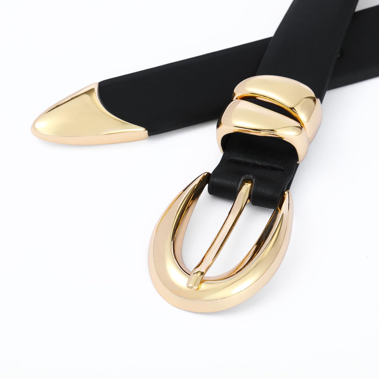 Hihope Womens Black Belt with Gold Buckle Faux Leather Belts for Women Ladies Belts for Jeans Dress Business Casual Outfits