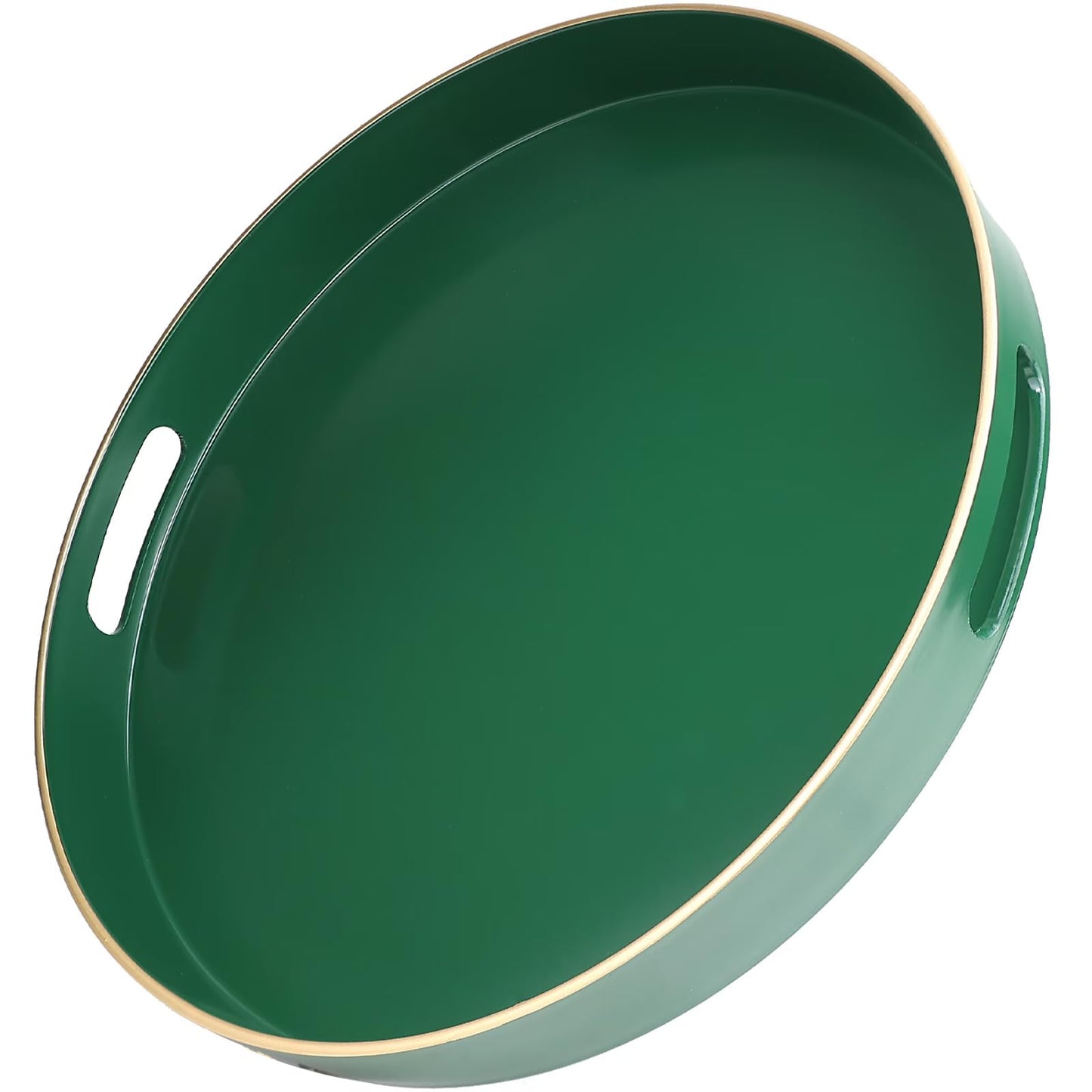 Omuriko Green Round Decorative Tray with Handles, 13" Versatile Serving Tray for Coffee Table, Ottoman, Ideal for Serving, Displaying, Organizing