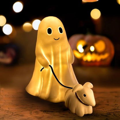 Ghost Walking Dog Display Statue Nightlight, Warm Lighted Indoor Figurine Lamps, Halloween Decors Spooky Dog Light, Cute Decorations for Party, Home, Bedroom, Shelf, Table Centerpiece (Boy)
