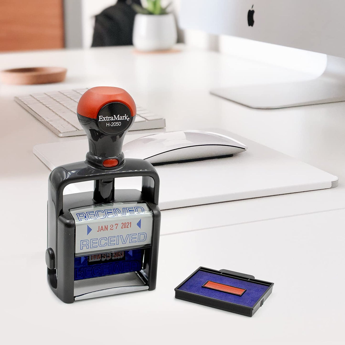 Heavy Duty Style Office Date Stamp with Received - Self Inking Dater - Style C - Blue & Red Ink Color