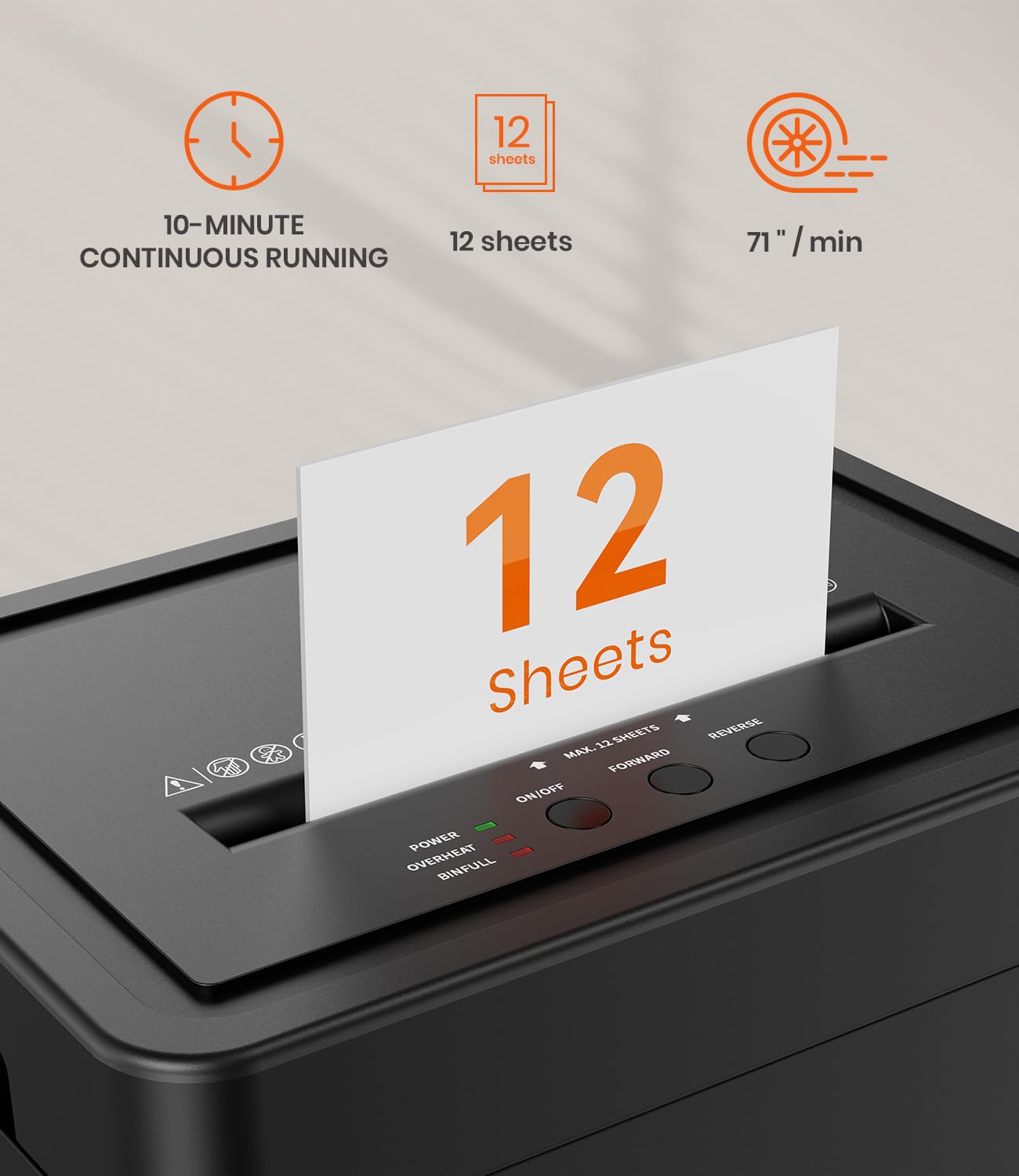 Frossvt Heavy Duty Paper Shredder Micro-Cut High Security Level P-4/12 Sheets 10-Minutes Running Time/AUTO Reverse/ 5.3-Gallon Pull Out Bin, Anti-Jam & Quiet Shredder for Office Home