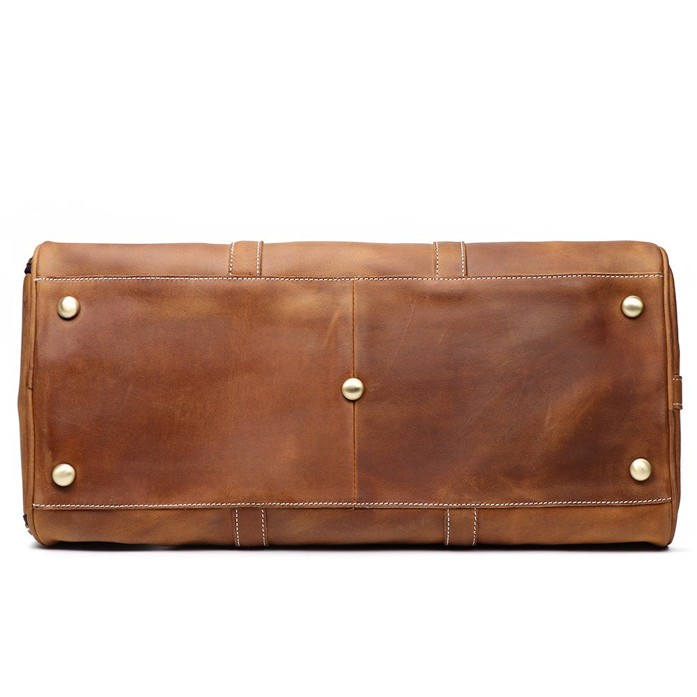 Leathfocus Leather Travel Luggage Bag with Ykk Zipper, Mens Duffle Retro Carry on Handbag (Brown)