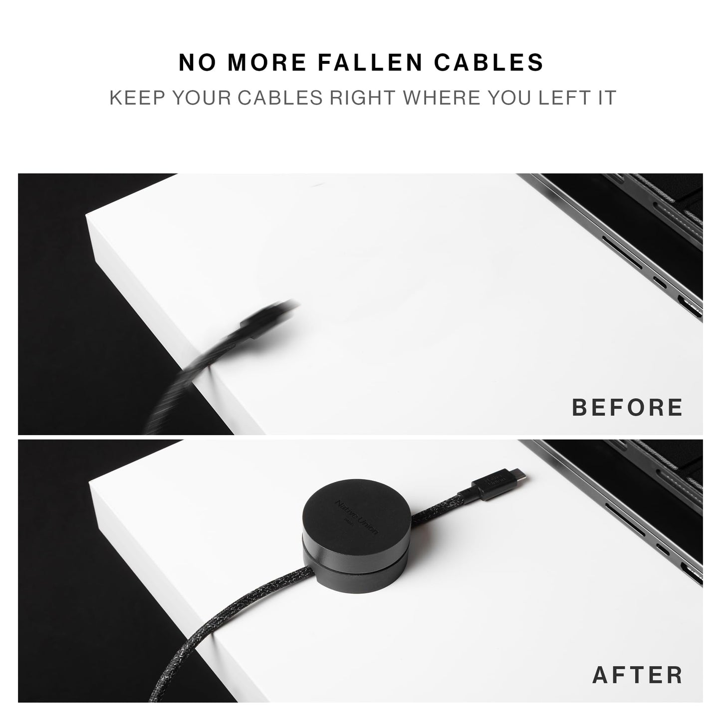 Native Union Weighter – Cable Weight/Holder Desk Accessory for Workspace or Nightstand – Non-Slip Cable Organizer – Metal and Silicone Design – for All Cables Including USB-C & Lightning (Black)