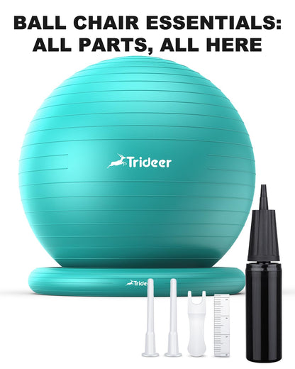 Trideer Exercise Yoga Ball Chair with Base for Home Office Desk, Stability & Fitness Ball Seat to Relieve Back Pain, Home Gym Workout for Abs, Pregnancy Ball with Pump