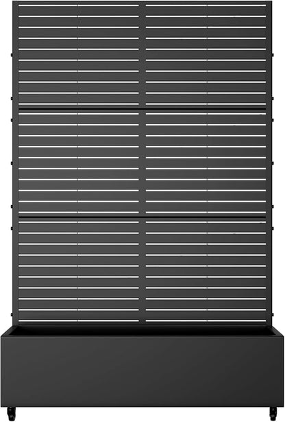 Casaphoria Metal Raised Garden Bed with Trellis and Wheels, 72"x47"x16" Planter Box for Climbing Plants, Vegetables & Vines, Features Drainage Holes and Privacy Screen (Black-Louvered)