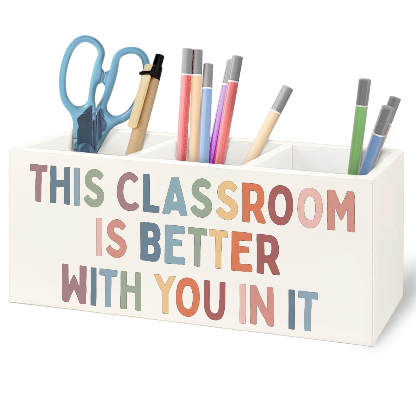 URLLUAE Classroom Decor Wooden Pen Pencil Holder for Teacher Desk Accessories, Back to School Supplies for Students College Teachers First Day of School, This Classroom Is Better with You in It
