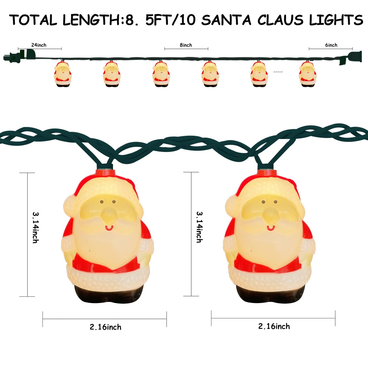 Christmas Santa String Lights, 8.5Ft Christmas Decorations Lights Outdoor with 10 Santa Claus Lights, Plug in Christmas Fairy Lights Waterproof for Indoor Xmas Tree Window Patio Garden Bedroom Decor