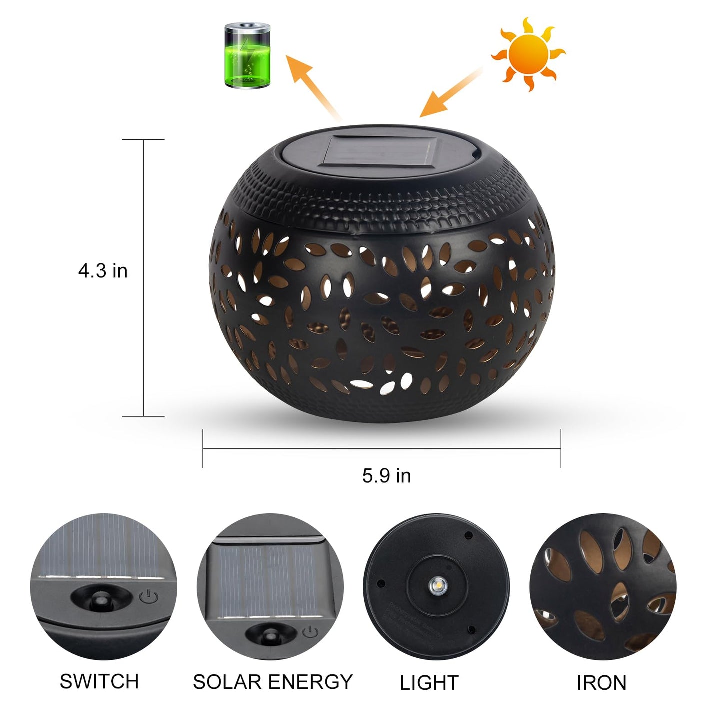 Solar Table Light Outdoor Waterproof- Solar Powered LED Lantern Hollowed-Out Black Metal Desktop Decorative Lamp for Indoor Desk Bedroom Patio Garden Pathway Yard