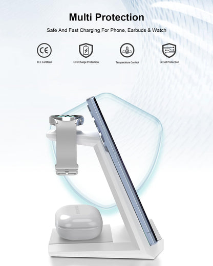 Wireless Charger for Samsung - NANAMI 3 in 1 Charging Station for Multiple Devices, Fast Charger Stand for Galaxy S25 S24 S23 Ultra S22 S21 Z Flip Fold 4,Galaxy Watch 6/5/5 Pro/4/3, Galaxy Buds 2 Pro