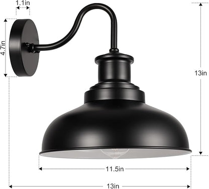 Outdoor Gooseneck Barn Light Outdoor Wall Sconce Farmhouse Exterior Wall Mount Light Vintage Outside Wall Lighting Fixture Industrial Black White Lantern for Porch, Entryway, Garage, 2 Pack