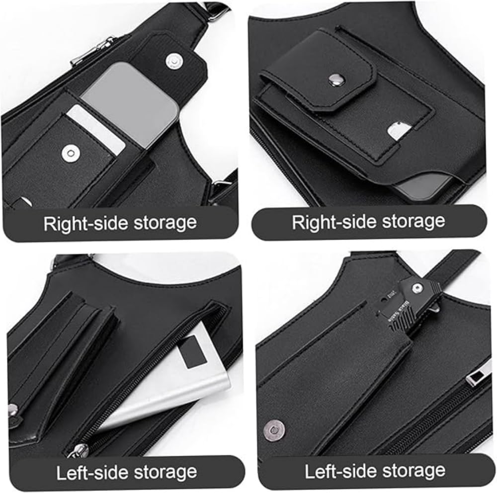 Double Shoulder Armpit Bag for Men, Anti-Theft Underarm Holster bags Hidden Strap Adjustable Strap Phone Wallet Multi-Pocket for Travel & Daily (Black)