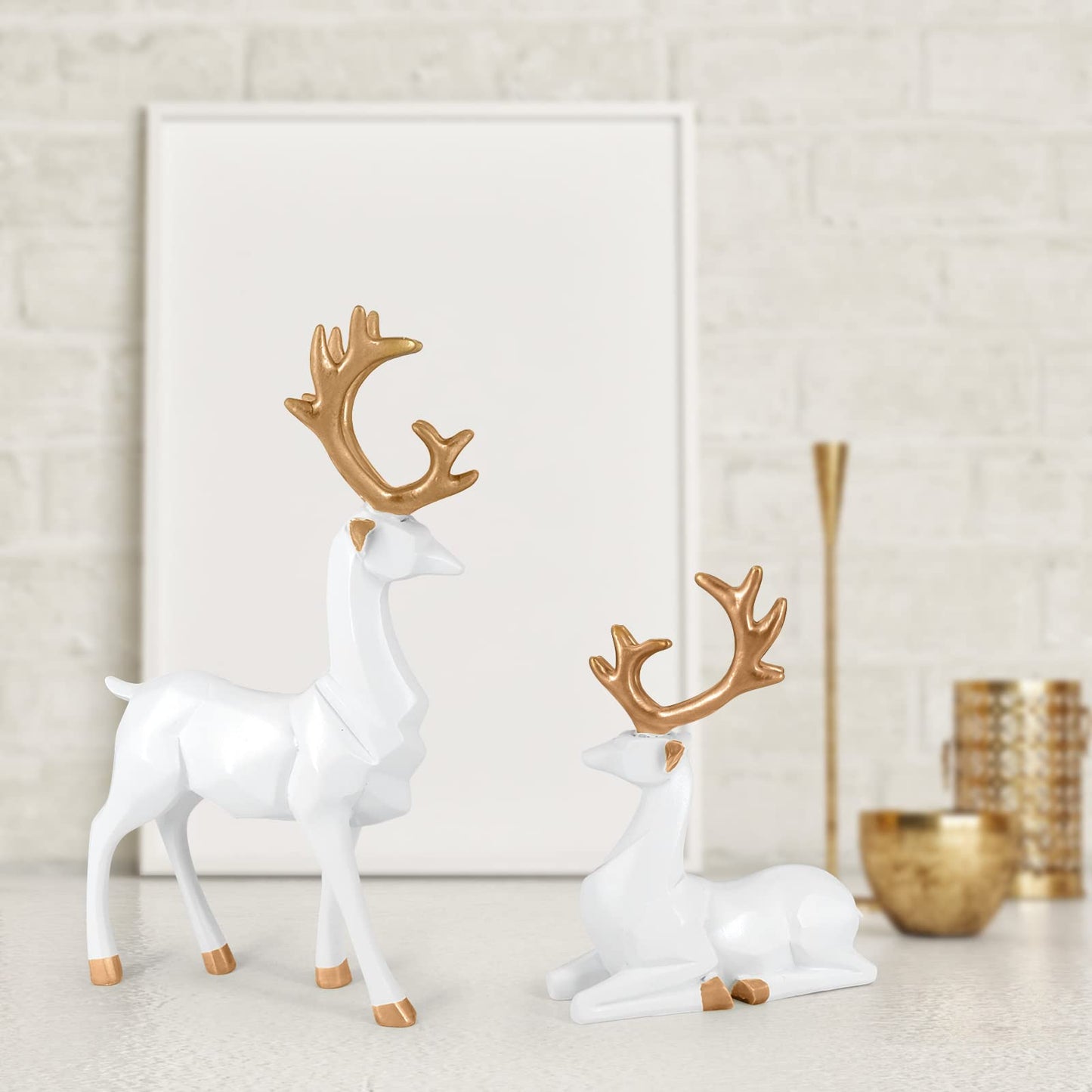 MicoSim Reindeer Ornaments Statue,Reindeer Christmas Decoration,Deer Gifts for Women, Mom Gifts,Deer Decorations Applicable Home, Office,Bookshelf TV Stand, Shelf, Living Roo(Origami Medium, White)