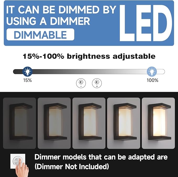 Exterior Wall Lighting,15%-100% Dimmable Indoor Wall Light Fixtures,3000K/4000K/6500K Adjustable,24W Outdoor Porch Light,Waterproof Outdoor Modern Wall Sconce Lights,2160LM Indoor Wall Sconce 4 Pack