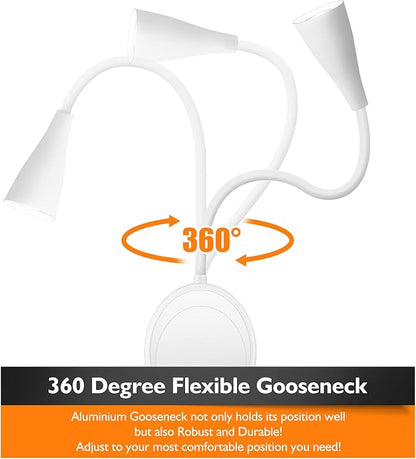 LED Wall Mounted Reading Light, Book Light for Reading in Bed with Touch Control, 5 Dimmable, USB Output, Night Light & Timers Function, Flexible Gooseneck Headboard Bed Lights (White)