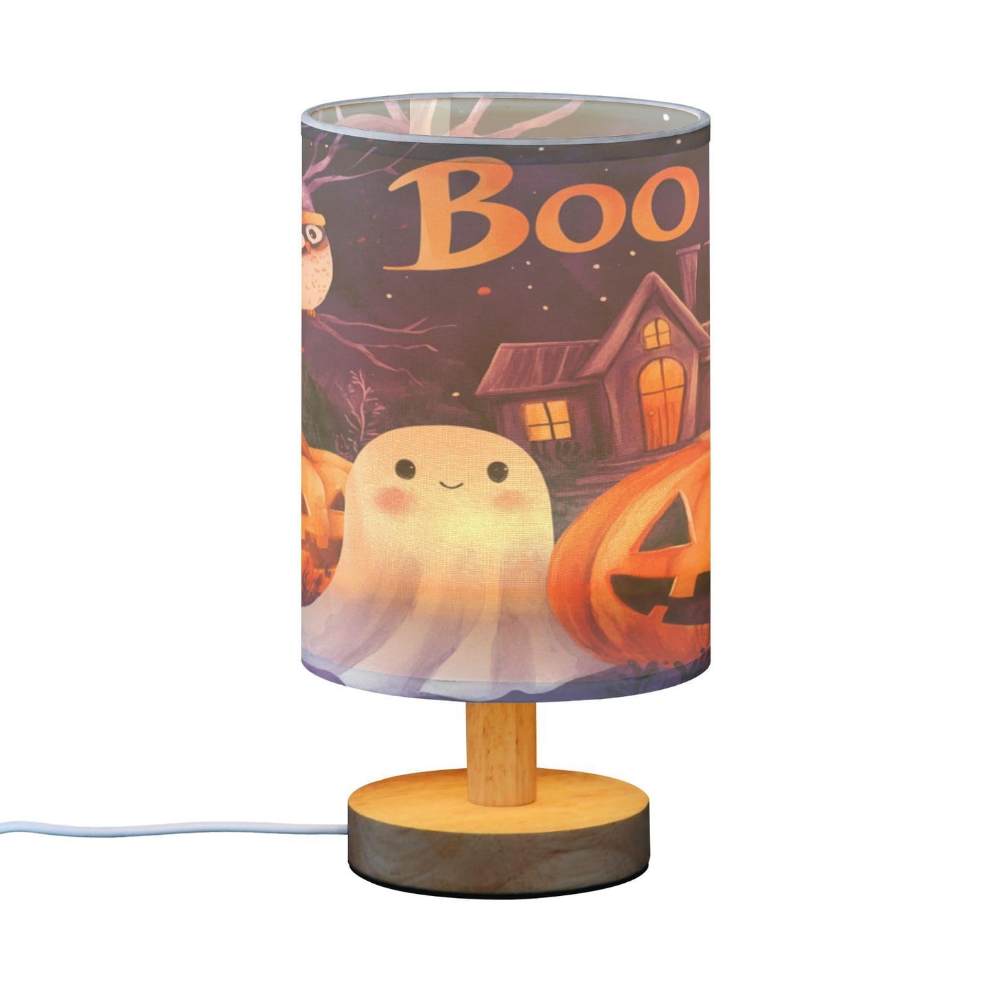Dussdil Halloween Ghost Pumpkin Table Lamp Bedroom Bedside Night Reading Desk Lamps Bat Owl Cylinder Nightstand Sleeping Light Lamp for Kids Living Room Office Decor