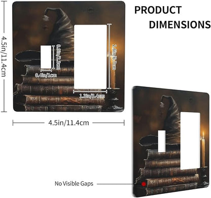 Decorative Art Light Switch Covers Wizard’s Hat & Spellbooks 2 Gang Single Toggle Rocker Combination Electrical Faceplate Switchplate Wall Plate for Home Decor