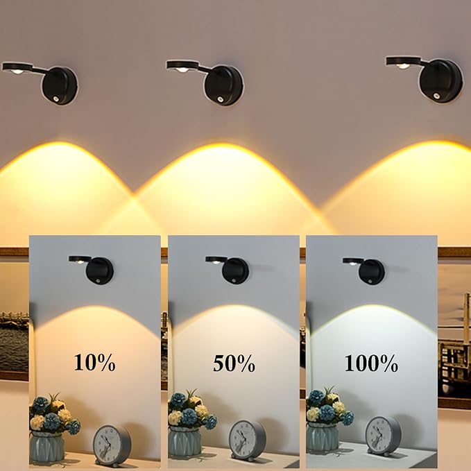 Wireless Picture Light - Battery Operated Art Display Light with Motion Sensor and Rotatable Tube, Stepless Dimming for Picture Frame (Black)