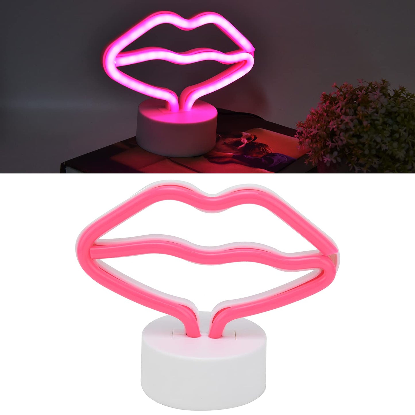 Milltrip Lip Shaped Neon Signs Led Neon Light with Stand USB or Battery Powered Neon Light Lamp for Baby Room Party Home Decor Gifts for Children Baby Room Christmas Wedding Party Decoration