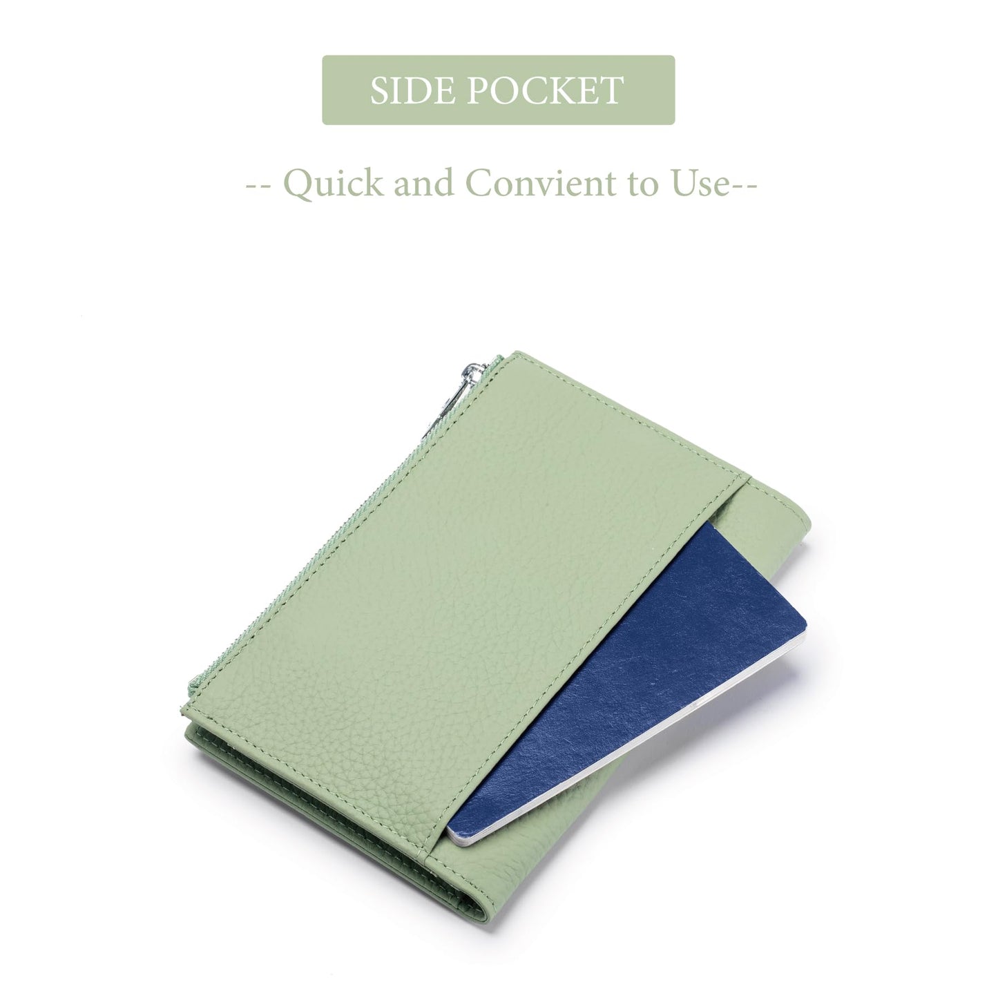 Leather Passport Holder for Women, Slim RFID Blocking Travel Wallet, Compact Passport Wallet with Zippered Coins Pocket and SIM Slots, Ladies Passport Cover Case