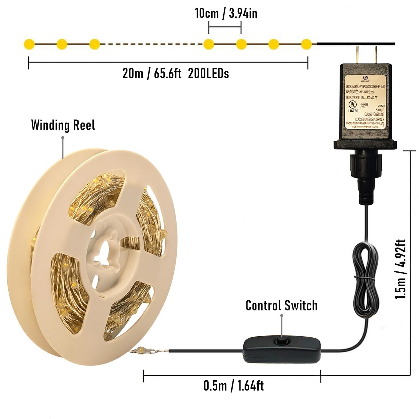 RUICHEN Plug in Fairy Lights with Switch, Waterproof 66 Ft 200 LED Silver Wire Starry String Firefly Lights for Bedroom, Patio, Garden, Balcony, Dorm, Green