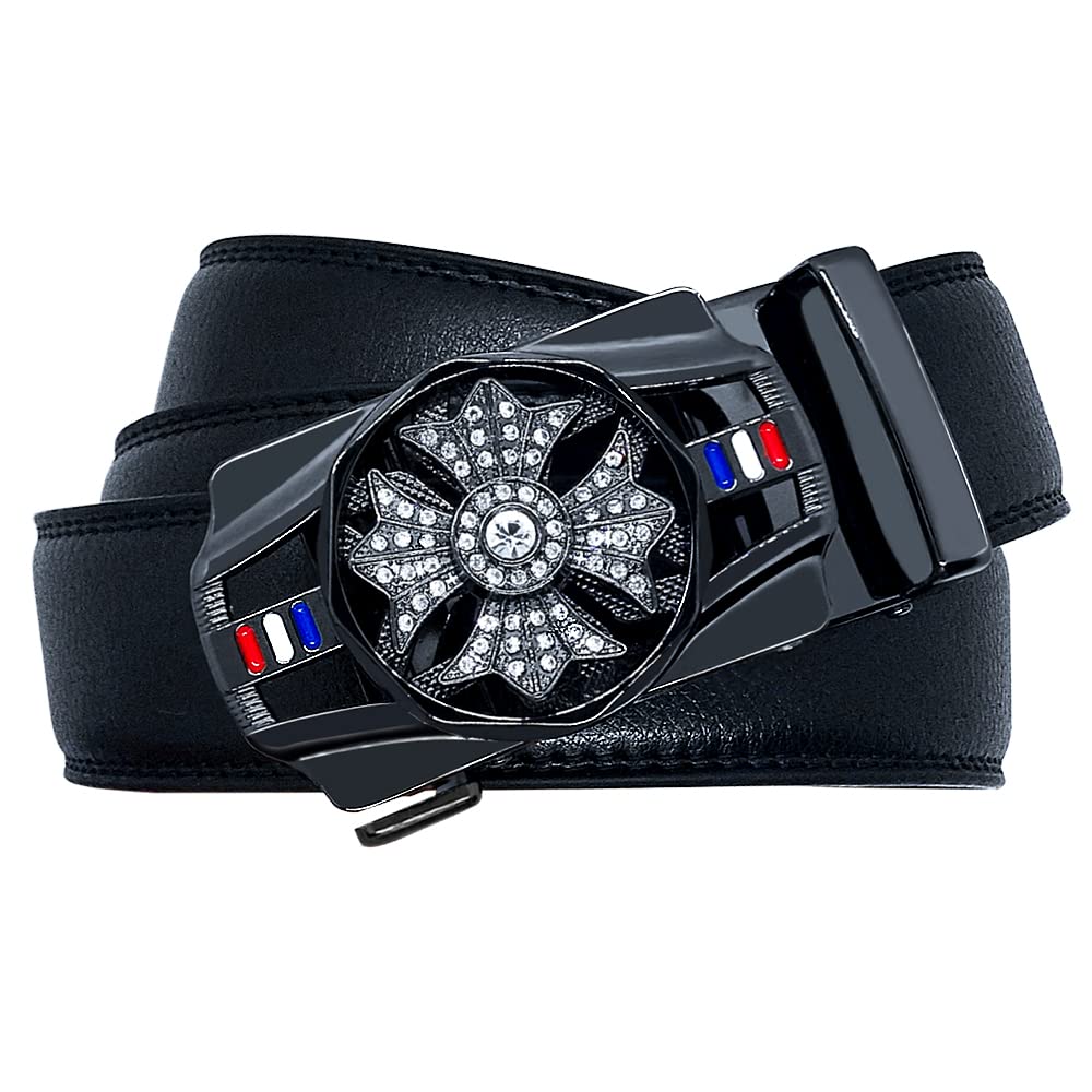 DIANKUZHAN Black belt men Leather Ratchet Casual Work Business With Removable buckle,Perfect Fit Waist Size up to 47 inches (black)