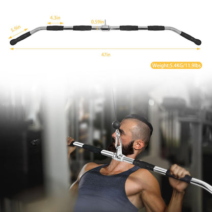 47In LAT Pull Down Bar Attachment: Heavy Duty Lat Pulldown Bar with Full Rotation & Rubber Handle for Gym Home Pulley Cable Attachments