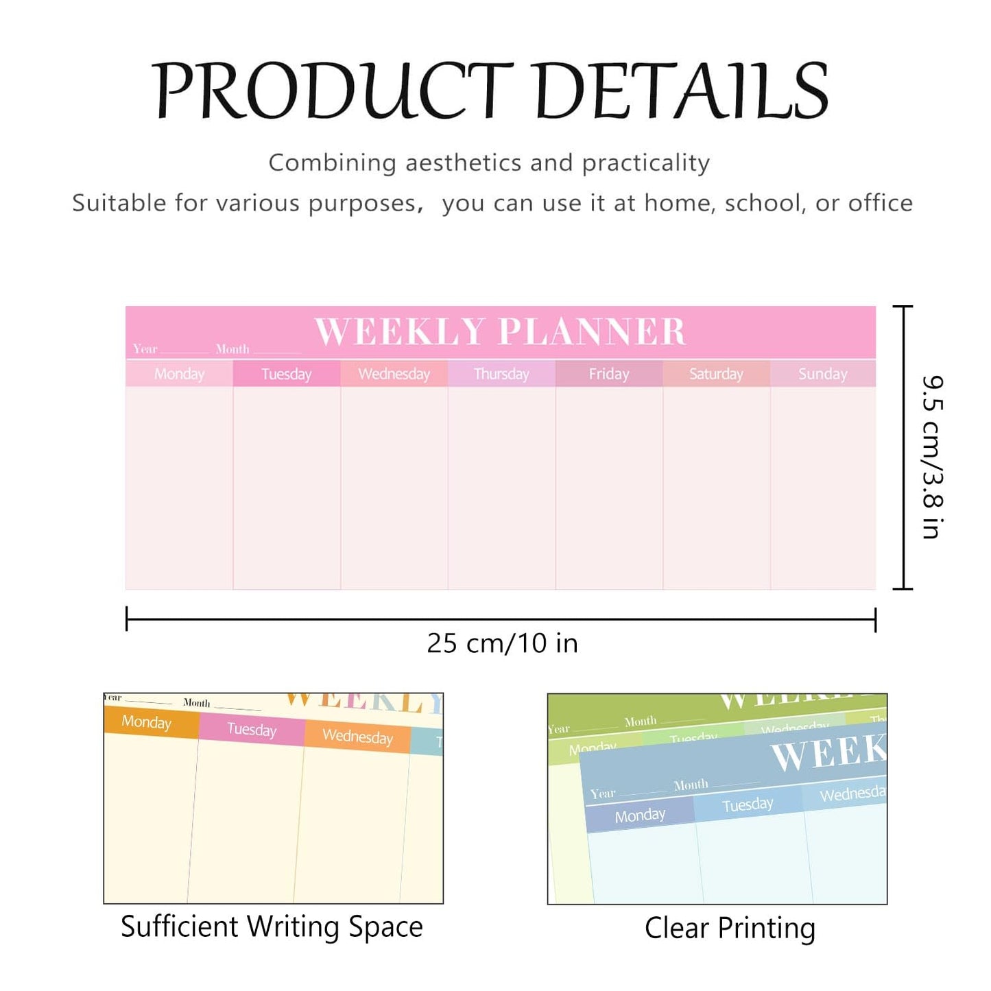 120 Sheets Weekly Planner Notepad Weekly Calendar Pad 3.8x10 Inch-Colorful Weekly to Do List Notepad Desk Schedule for Student Planner