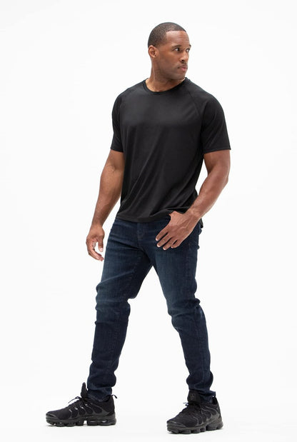 DEVOPS 5 Pack Men's Active Quick Dry t Shirts Athletic Running Gym Workout Short Sleeve Tee Tops Bulk (White/White/White/Navy/Black, Large)