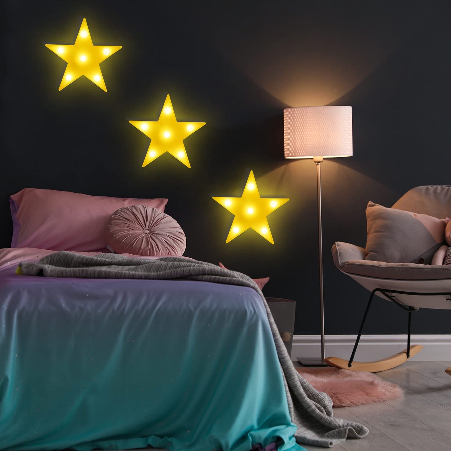 6 Pcs LED Stars Night Light Can Be Hung On The Wall Kids Room Room Light, Suitable for Birthday Party Holiday Decoration Baby Room Nursery Decoration (Star-6pcs)