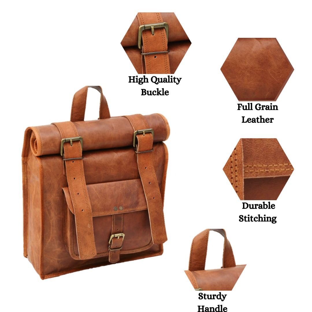 URBAN DEZIRE Men's Leather Vintage Roll On Laptop Backpack Rucksack knapsack college bag