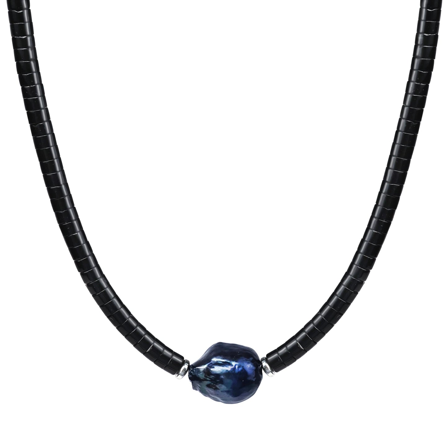 TIYO Mens Necklace Black Pearl Pendant Men’s Beaded Necklace for Men Jewelry Beach Surfer Necklaces for Fathers, Boyfriend, Husbands Gifts (01 black, 18")