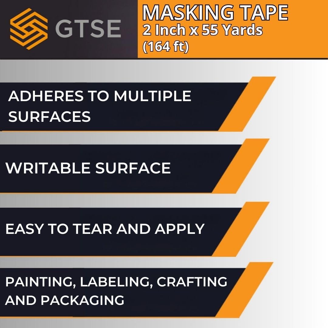 GTSE Masking Tape, 2 Pack, 2 inches x 55 Yards (164 ft), General Purpose Beige Multi-Surface Tape for Painting, Labeling and Craft, 2 Rolls