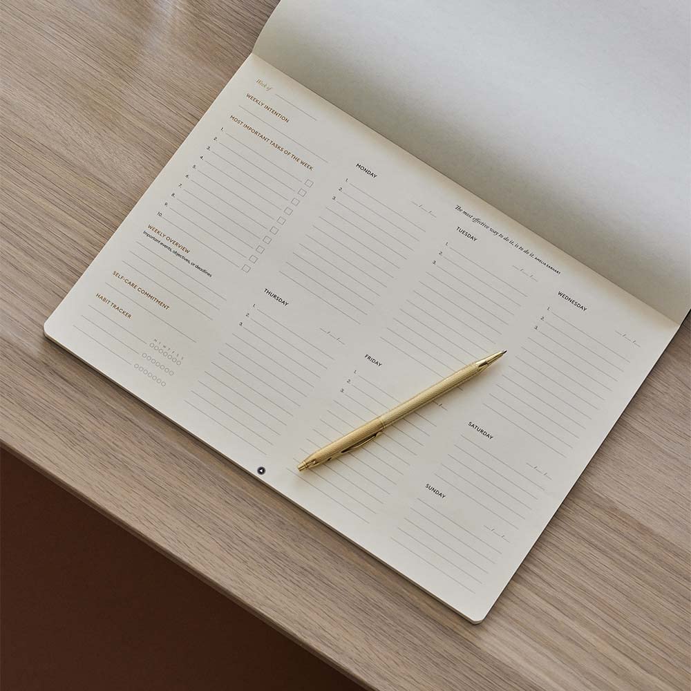 Intelligent Change - Weekly Desk Pad, 1-Year Productivity Planner, Tear-Out Deskpad for to-Do List, Productivity Tools for Time Management and Mindfulness, A4 Size, Black