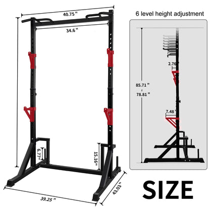 CANPA Multifunction Power Rack with Pull up Bar, Heavy Capacity and Adjustable Squat Stand Rack for Home Gym Equipment, Power Rack Cage (Black)