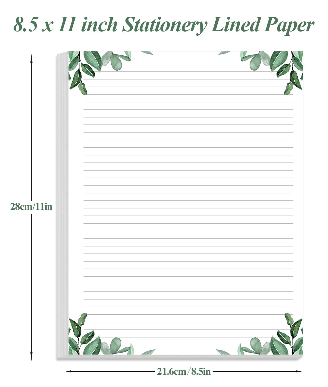 Stationery Lined Paper, Letter Size Unpunched Ruled Filler Paper, 100Sheets/200Pages Loose-Leaf Line, 100gsm, 8.5'' x 11'', Leaf