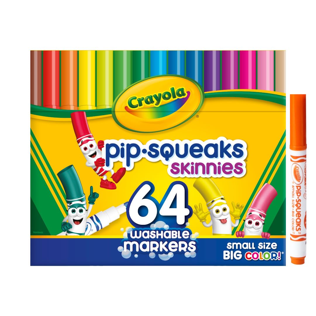 Crayola Pip-Squeaks Skinnies Washable Markers (64ct), Mini Markers for Kids, Coloring Markers, Craft Supplies, Kids Holiday Gift, 3+