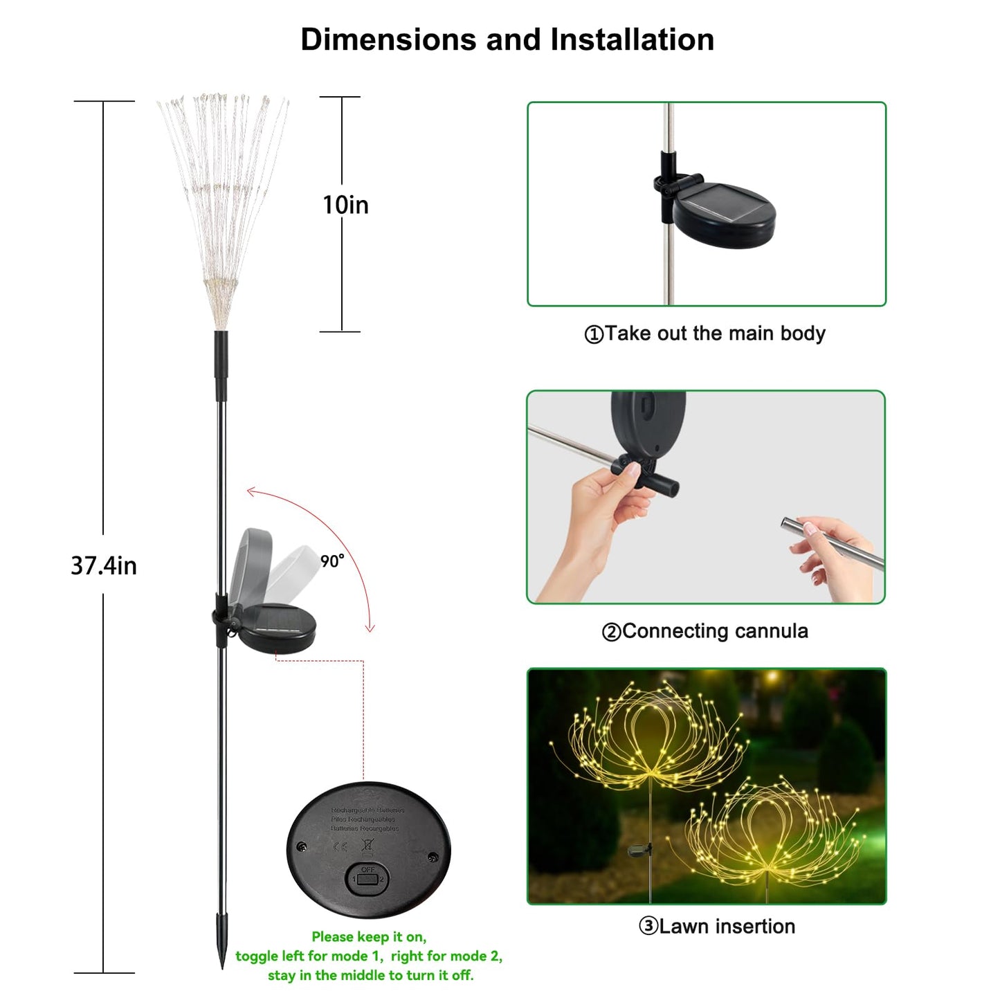 Slyuexu Solar Garden Lights Outdoor Waterproof, 2 Pack 120 LED Solar Firework Lights Decorative Garden Décor Outside for Flowerbed Pathway Party Christmas Decoration, Warm White