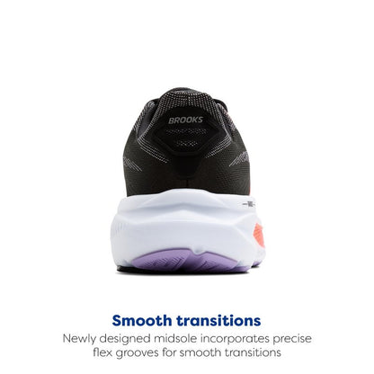 Brooks Women’s Ghost 17 Neutral Running Shoe - Black/Purple/Coral - 6 Medium