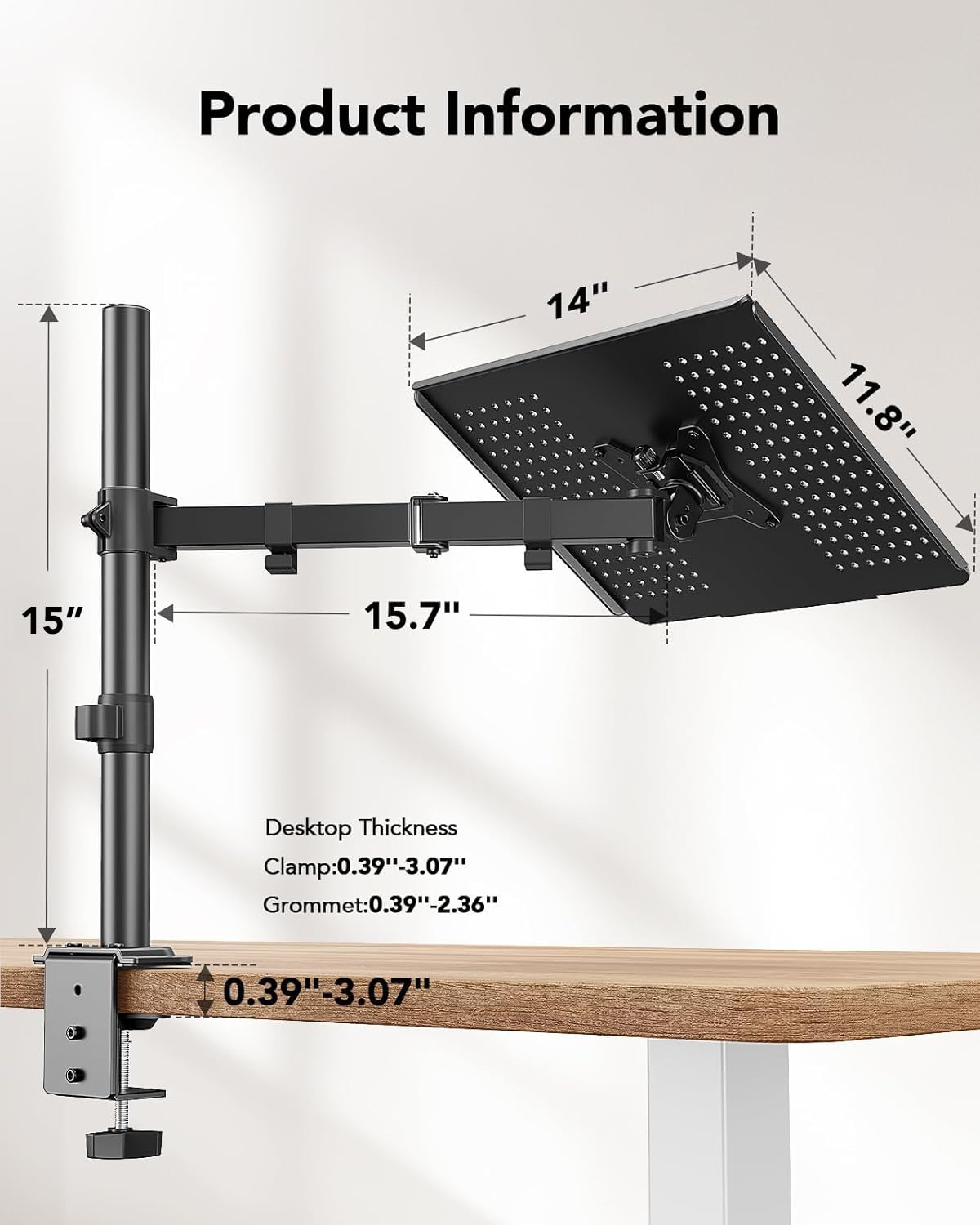 HUANUO Laptop Desk Mount - 17' to 32' Monitor Arm, Ventilated Tray, Fully Adjustable with Tilt, Swivel & Rotation, Holds up to 22 lbs